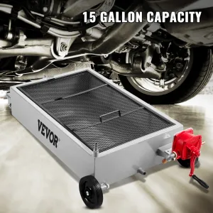 (FINAL PRICES ARE LOWER ON OUR SITE!) VEVOR Oil Drain Pan 15 Gallon Oil Drain Tank, 57L Low Profile Oil Drain Pan, Large Capacity Oil Change Pan, Foldable Hand, with Pump, Hose, Swivel Casters Wheels for Car, SUV, Trucks Oil Draining