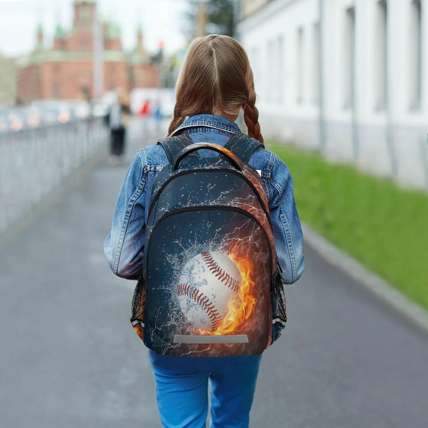 Fire Baseball School Backpack Lightweight Schoolbag Flame Ice Bookbag Laptop Notebook Casual Daypack for Boys Girls Adults