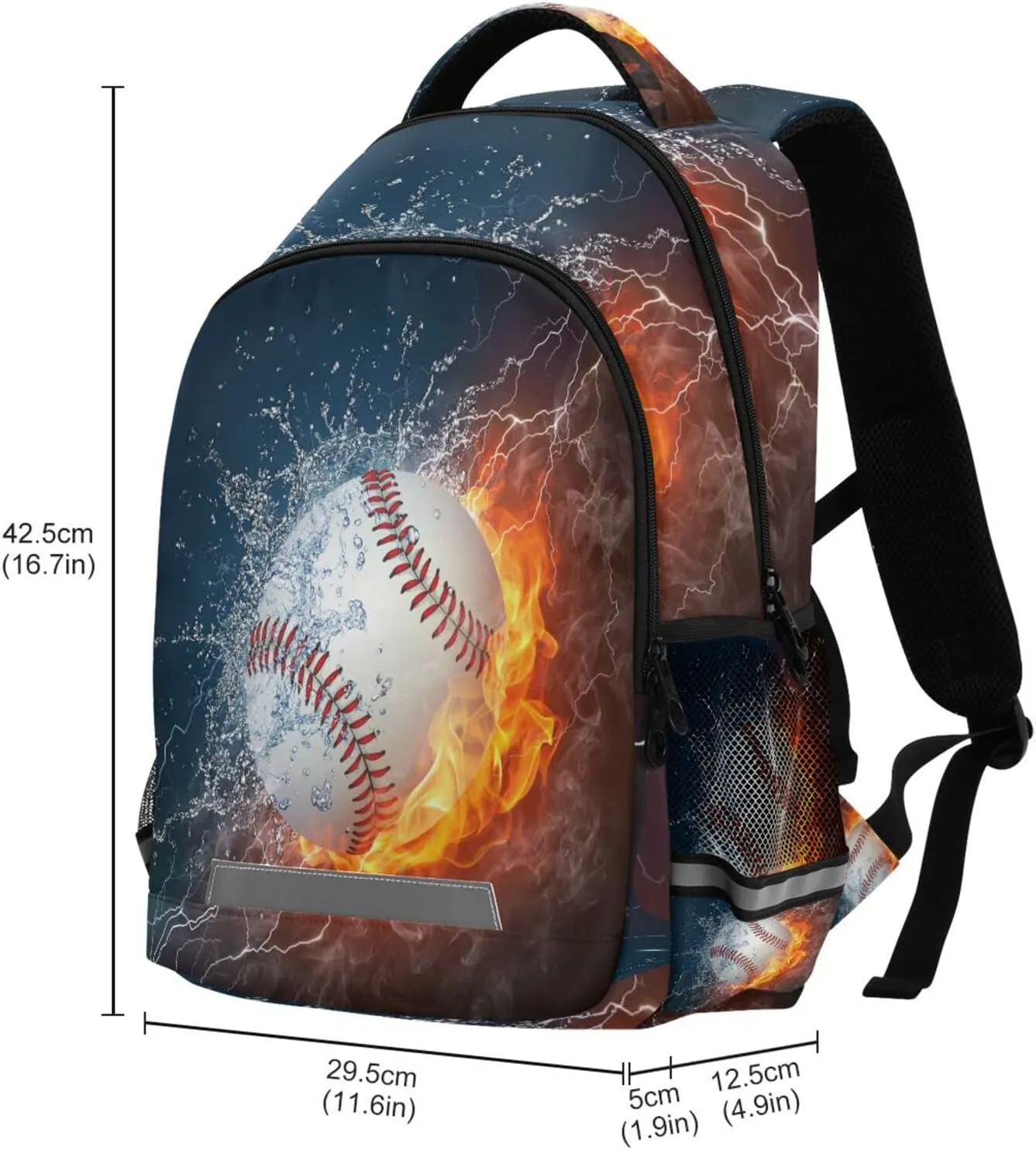 Fire Baseball School Backpack Lightweight Schoolbag Flame Ice Bookbag Laptop Notebook Casual Daypack for Boys Girls Adults