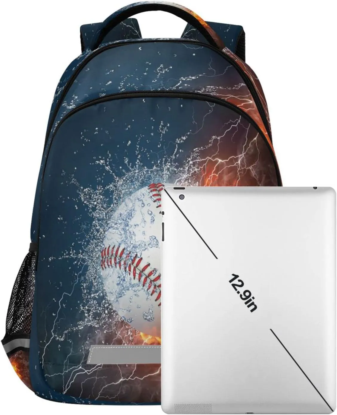 Fire Baseball School Backpack Lightweight Schoolbag Flame Ice Bookbag Laptop Notebook Casual Daypack for Boys Girls Adults