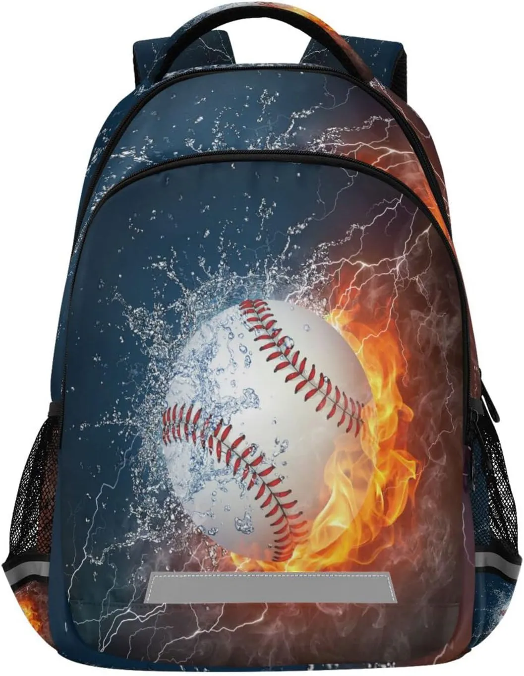 Fire Baseball School Backpack Lightweight Schoolbag Flame Ice Bookbag Laptop Notebook Casual Daypack for Boys Girls Adults
