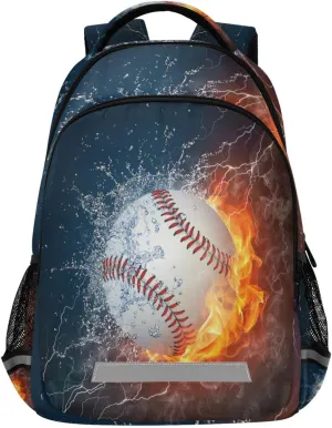 Fire Baseball School Backpack Lightweight Schoolbag Flame Ice Bookbag Laptop Notebook Casual Daypack for Boys Girls Adults