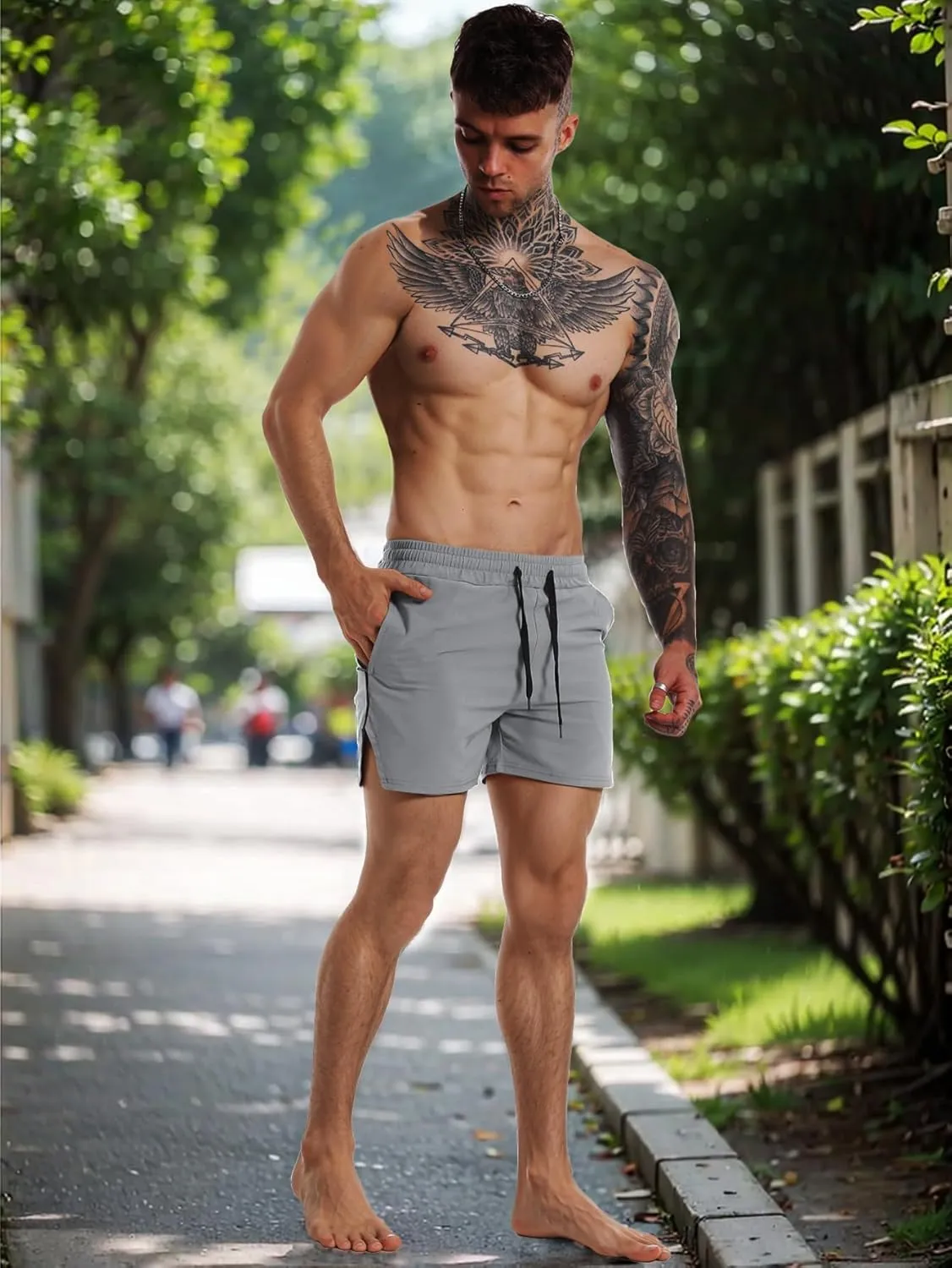 FLYFIREFLY Men's Gym Workout Shorts Quick Dry Lightweight Athletic Shorts Running Bodybuilding Training with Towel Loop