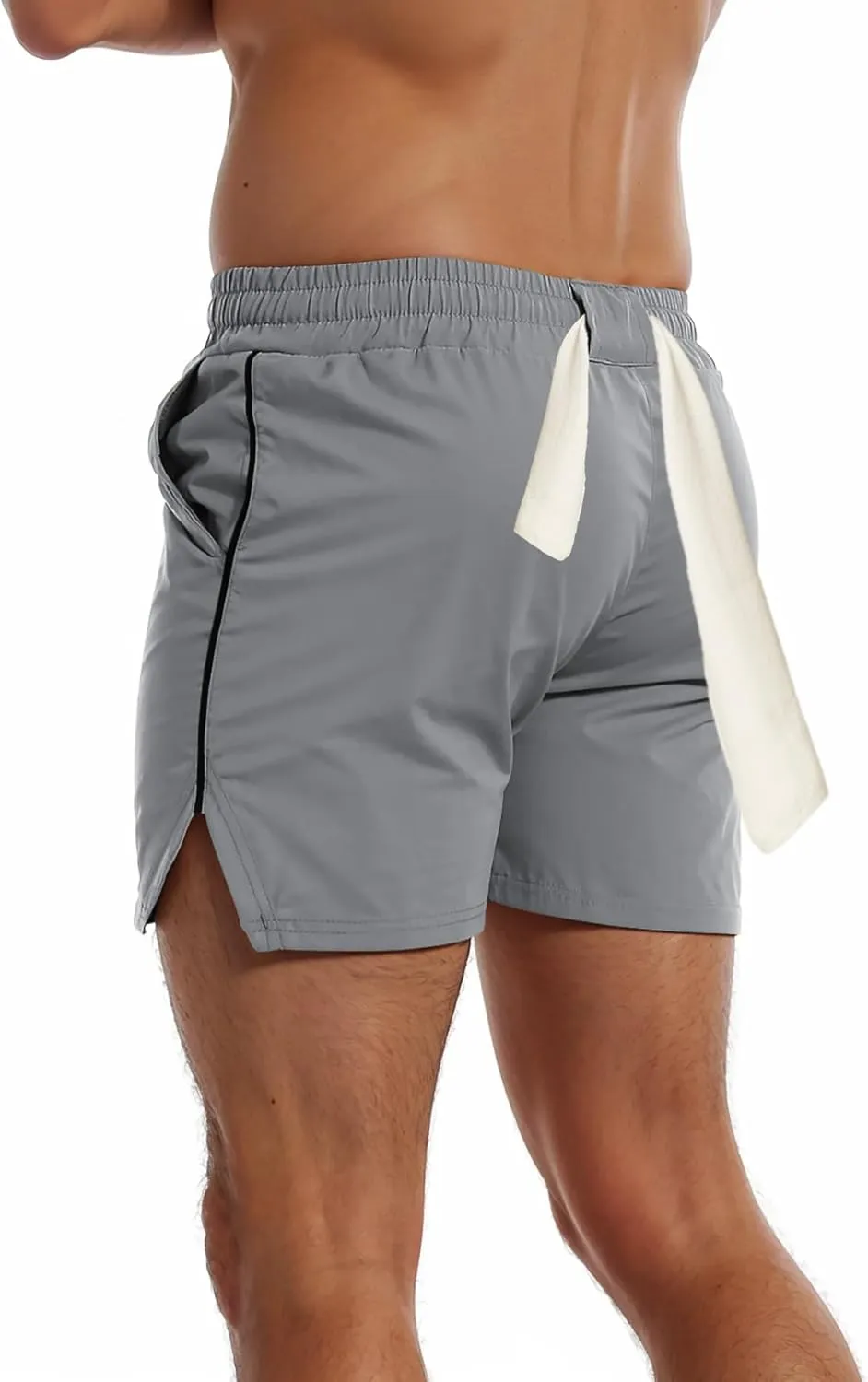 FLYFIREFLY Men's Gym Workout Shorts Quick Dry Lightweight Athletic Shorts Running Bodybuilding Training with Towel Loop