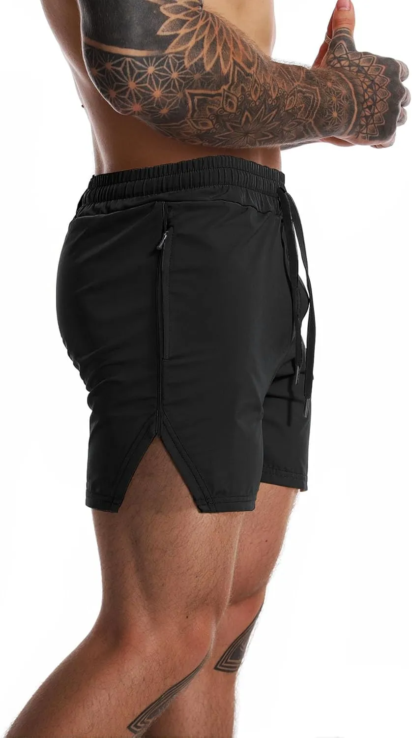 FLYFIREFLY Men's Gym Workout Shorts Quick Dry Lightweight Athletic Shorts Running Bodybuilding Training with Towel Loop