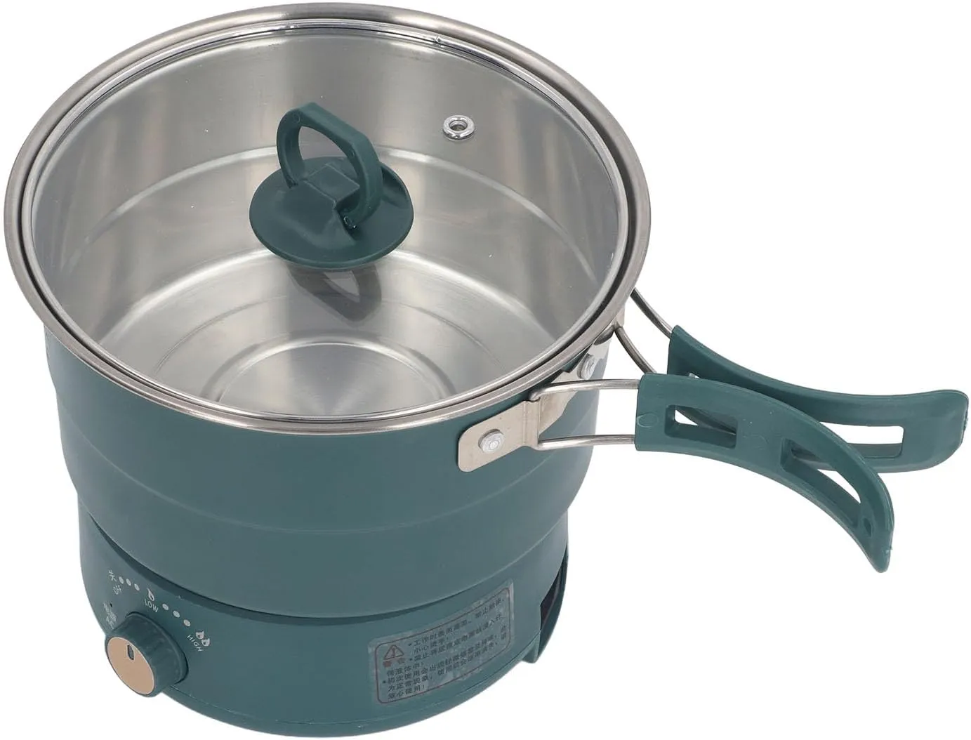 Fockety Multifunctional Electric Cooker, 500W 1.6L Mini Ramen Cooker with Foldable Handle, Portable Cooking Pot Electric Pot for Noodles Steak Cooker Eggs StirFrying, Dark Green, Fockety0dx981fhcp-11