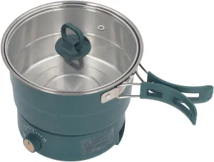 Fockety Multifunctional Electric Cooker, 500W 1.6L Mini Ramen Cooker with Foldable Handle, Portable Cooking Pot Electric Pot for Noodles Steak Cooker Eggs StirFrying, Dark Green, Fockety0dx981fhcp-11