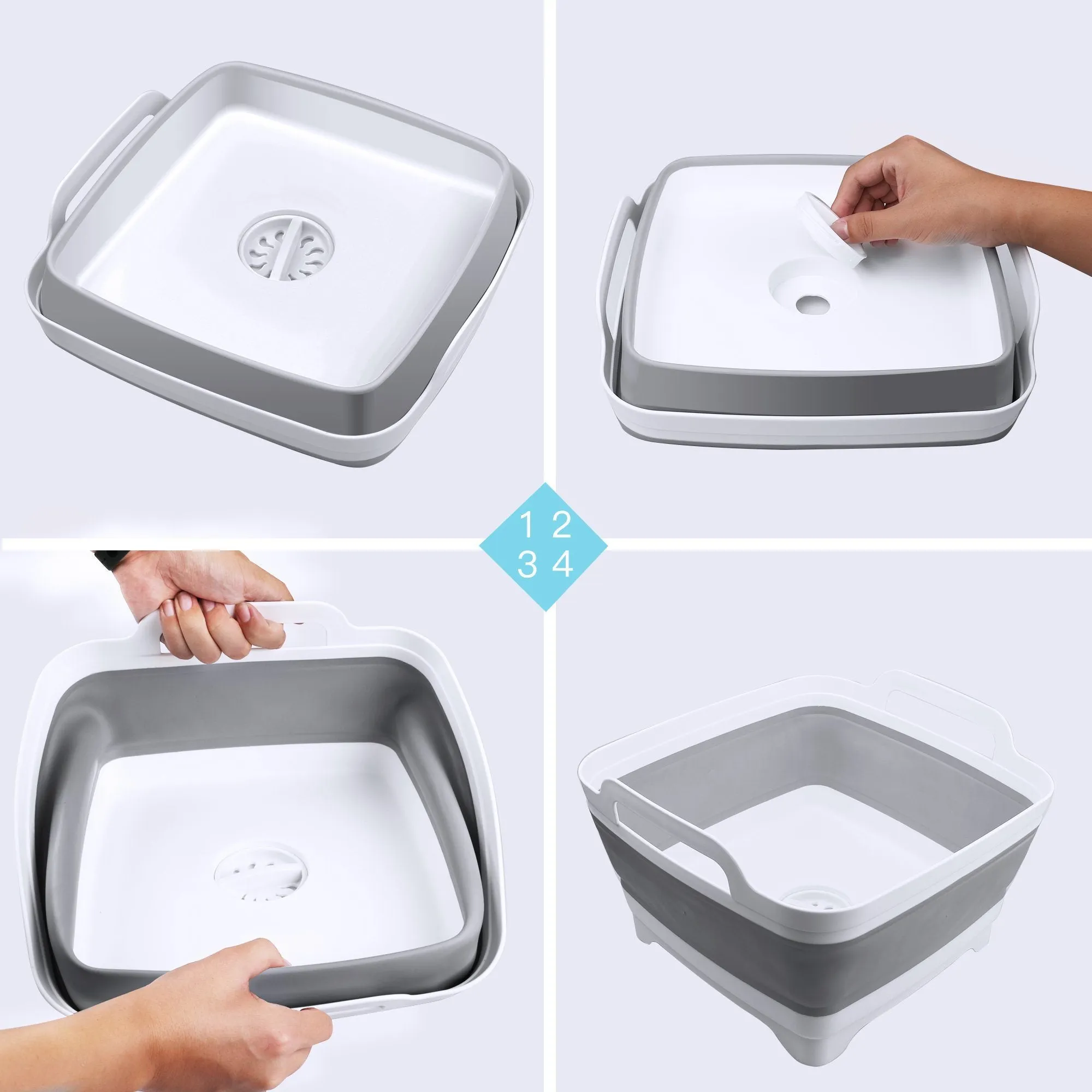 Foldable Dish Tub Washing Basin Collapsible Draining Pan Strainer Food Basket