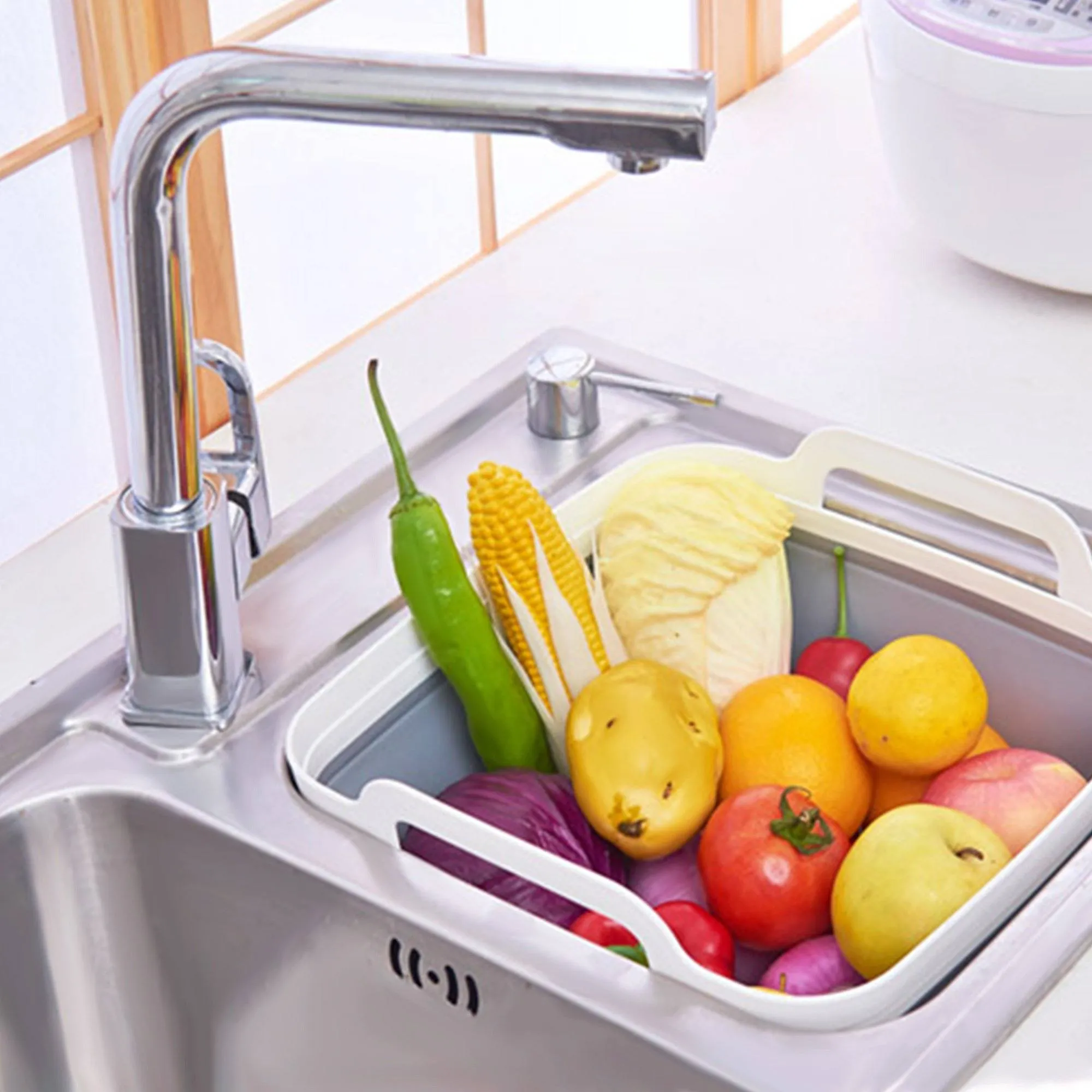 Foldable Dish Tub Washing Basin Collapsible Draining Pan Strainer Food Basket