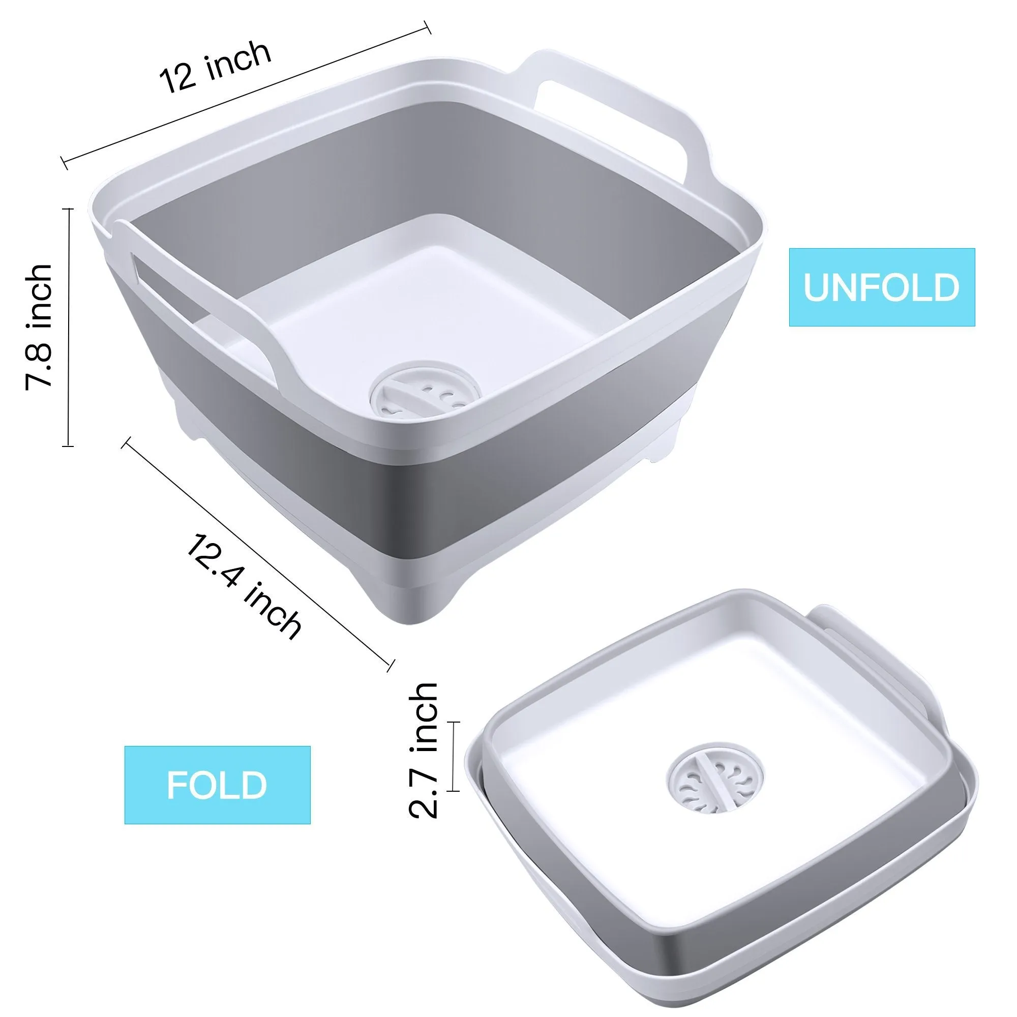 Foldable Dish Tub Washing Basin Collapsible Draining Pan Strainer Food Basket