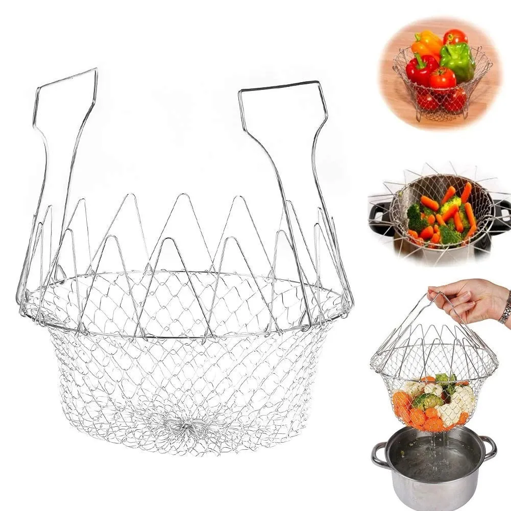 Foldable Stainless Steel Strainer Basket - H00300