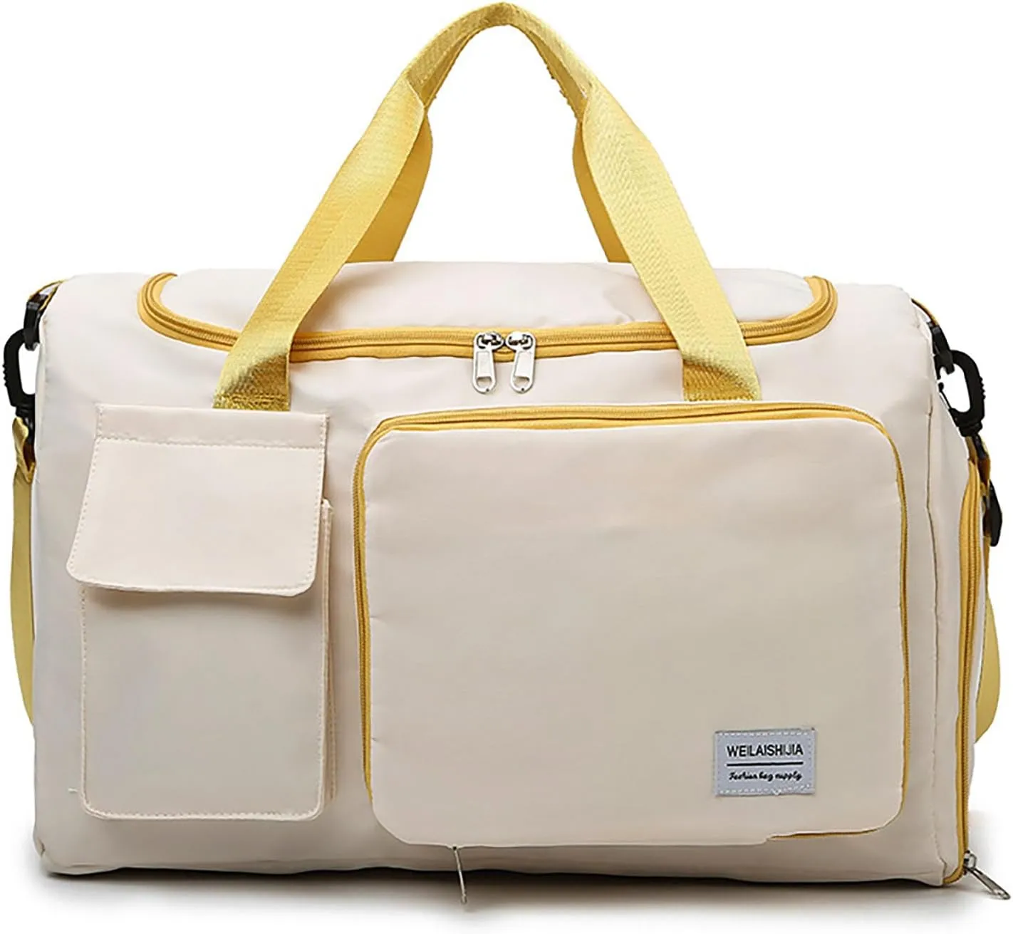 Foldable Tote Travel Duffel Bag Dry Wet Separation Sports Duffle Bag with Shoes Compartment Weekender Overnight Bag for Women (White Canary)