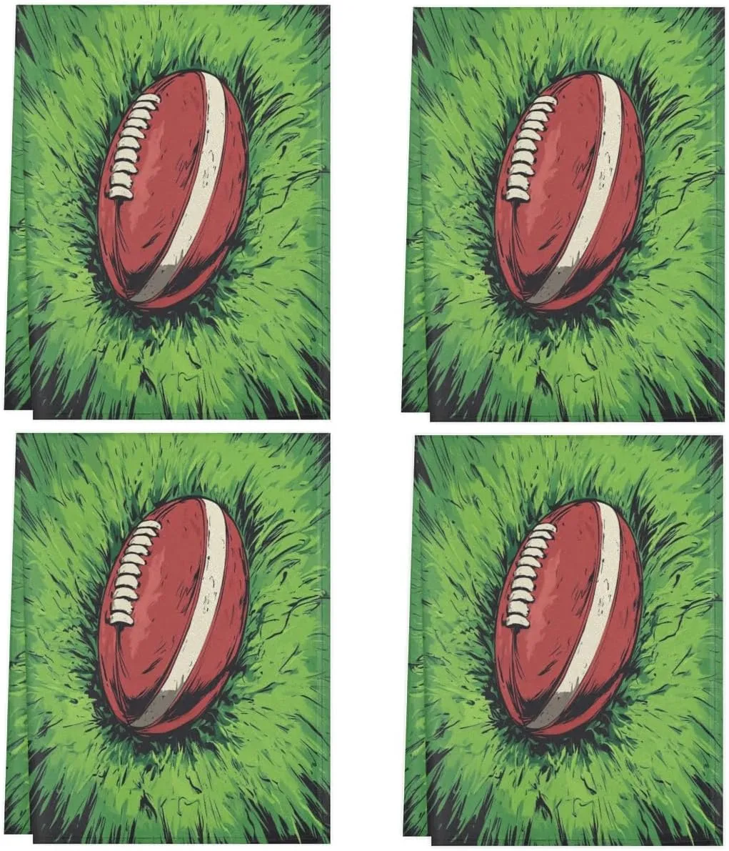 Football Rugby Kitchen Towels Set of 4 Green Grassland Dish Towels Bar Absorbent Cleaning Tea Towel for Home Dining Restaurants