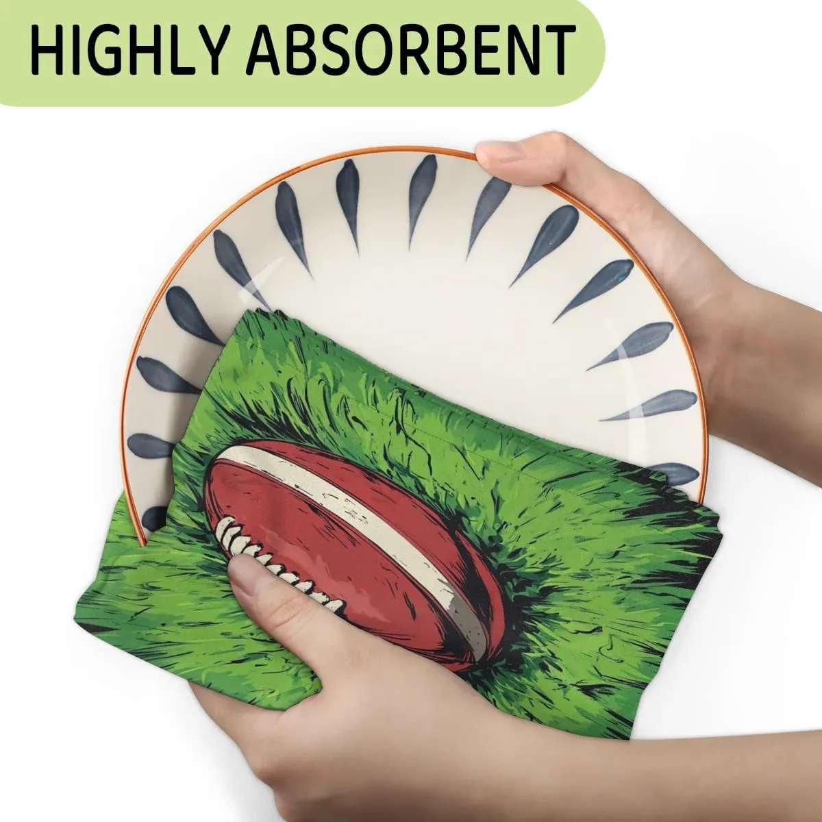 Football Rugby Kitchen Towels Set of 4 Green Grassland Dish Towels Bar Absorbent Cleaning Tea Towel for Home Dining Restaurants