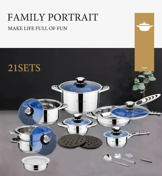 for Set with Pans Villa Markdown Clear Stainless 21-Piece Glass - and Lids Nonstick High-end Cookware Kaisa Steel Pots