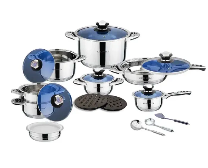 for Set with Pans Villa Markdown Clear Stainless 21-Piece Glass - and Lids Nonstick High-end Cookware Kaisa Steel Pots