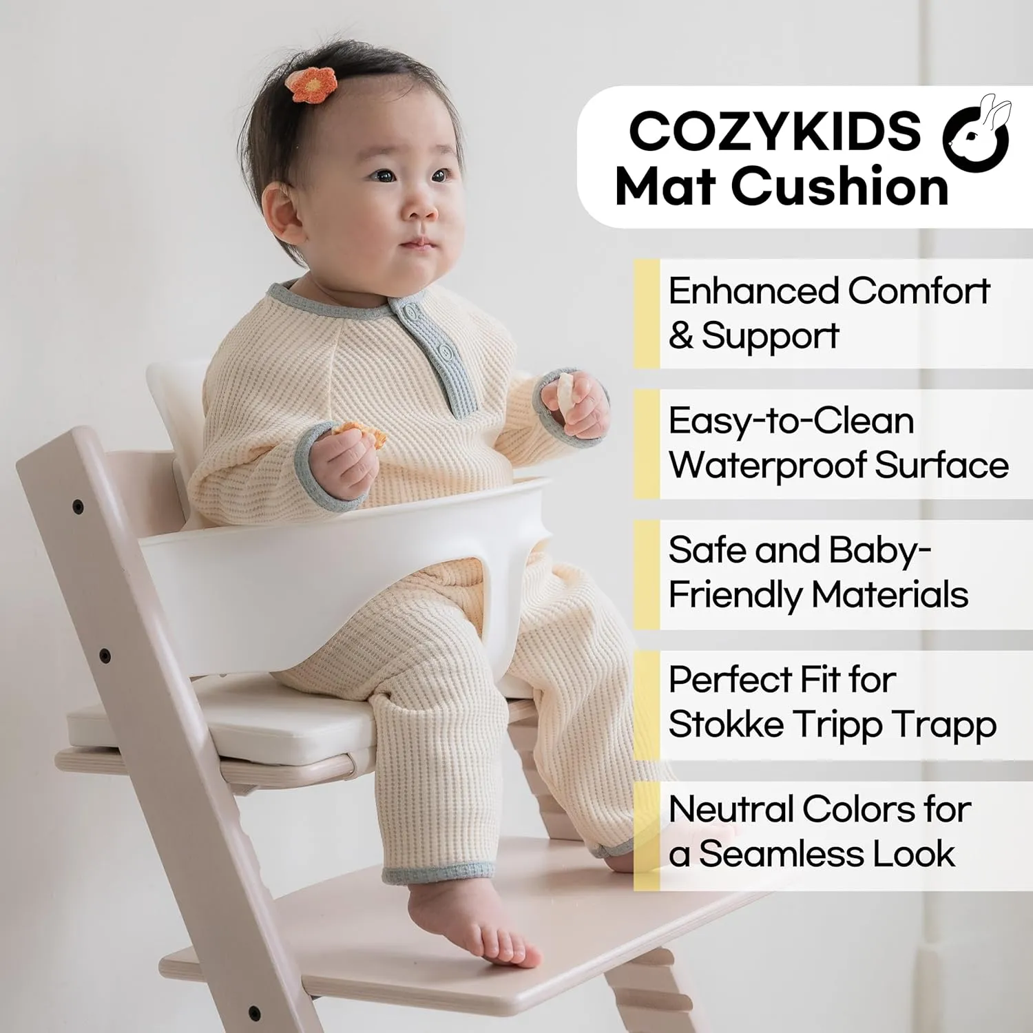 for Tripp Trapp High Chair Cushion | Highchair Accessories for Babies and Toddlers | Waterproof, Easy-to-Clean Foam Pad | Made in Korea (Cream Gray, Basic)