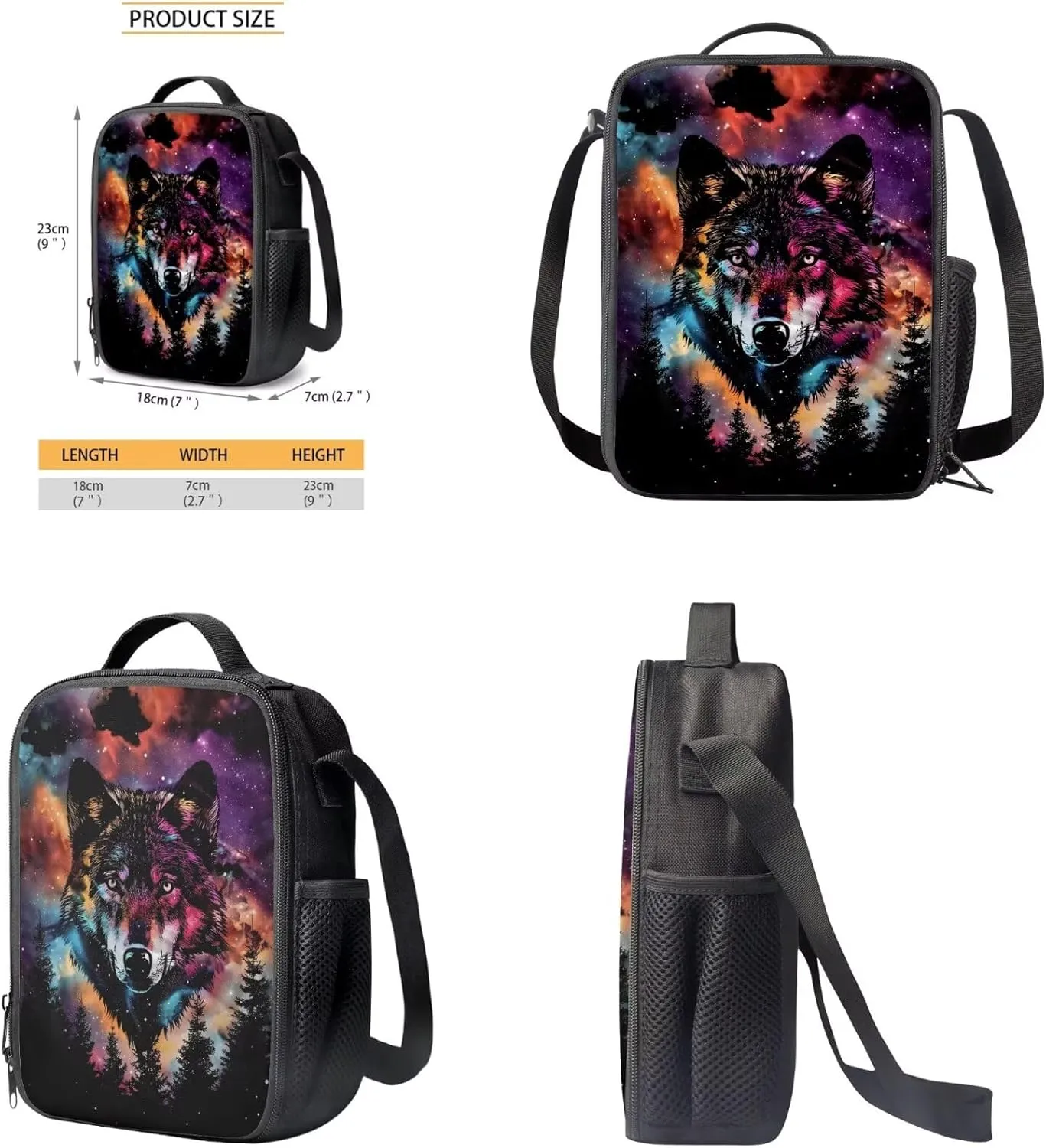 FOR U DESIGNS Wolf Backpack for Girls Trendy Elementary School Bag 5th Grade Stylish Girls Bookbag and Lunch Box Set 12-14 Lightweight Book Bag Sets for Girls 3 Piece Travel Daypack