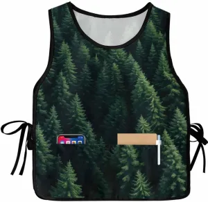 Forest Green Tree Cobbler Apron with Pockets Smock Bib, Spring Summer Wilderness Nature Landscape