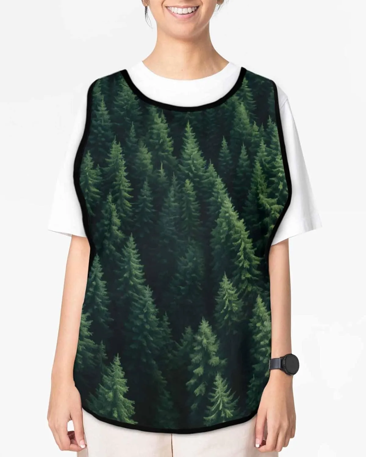 Forest Green Tree Cobbler Apron with Pockets Smock Bib, Spring Summer Wilderness Nature Landscape