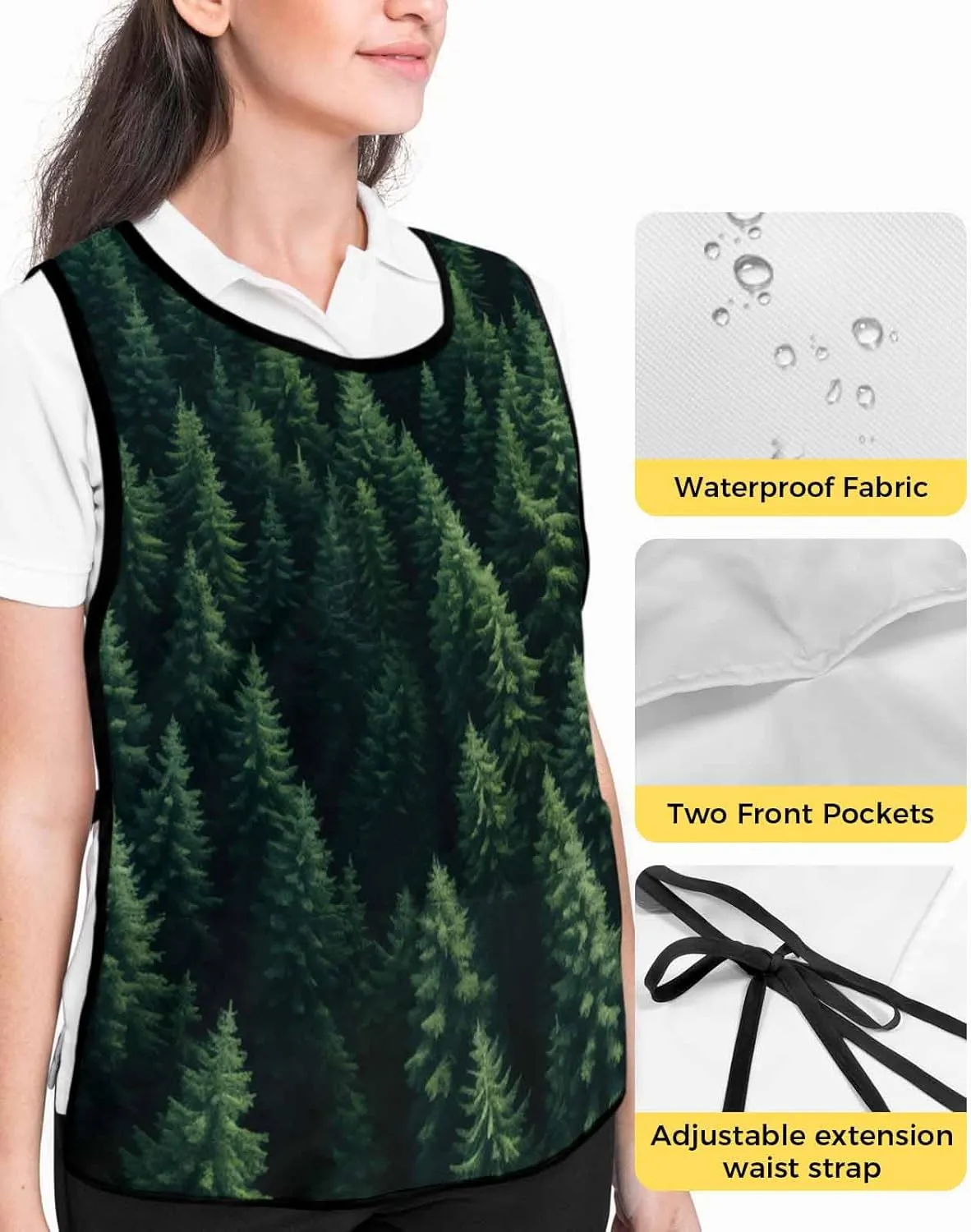 Forest Green Tree Cobbler Apron with Pockets Smock Bib, Spring Summer Wilderness Nature Landscape