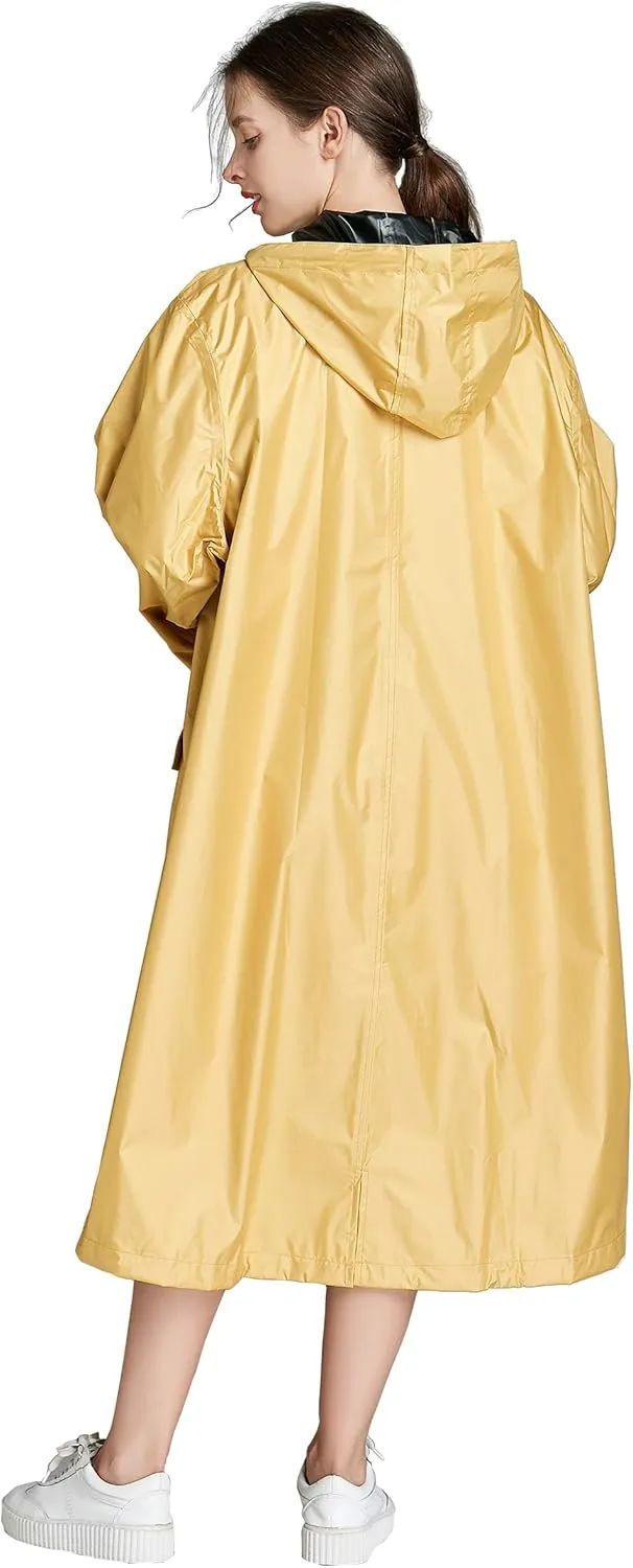 Freesmily Women Long Raincoat Waterproof Rain Jacket with Hood Zipper and Pockets Outdoors