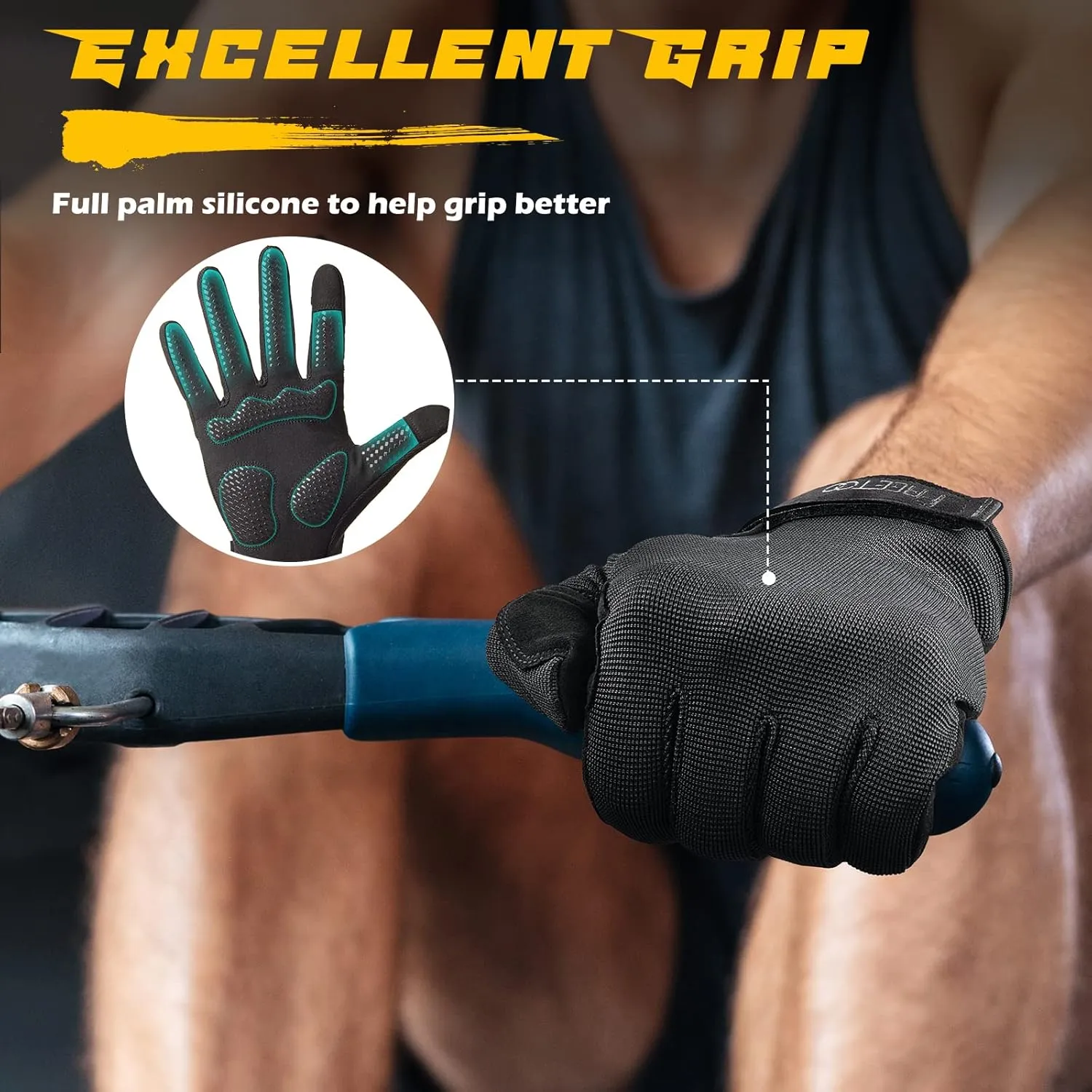 FREETOO Full-Finger Workout Gloves for Men, Padded Gym Gloves with Excellent Grip and Palm Protection