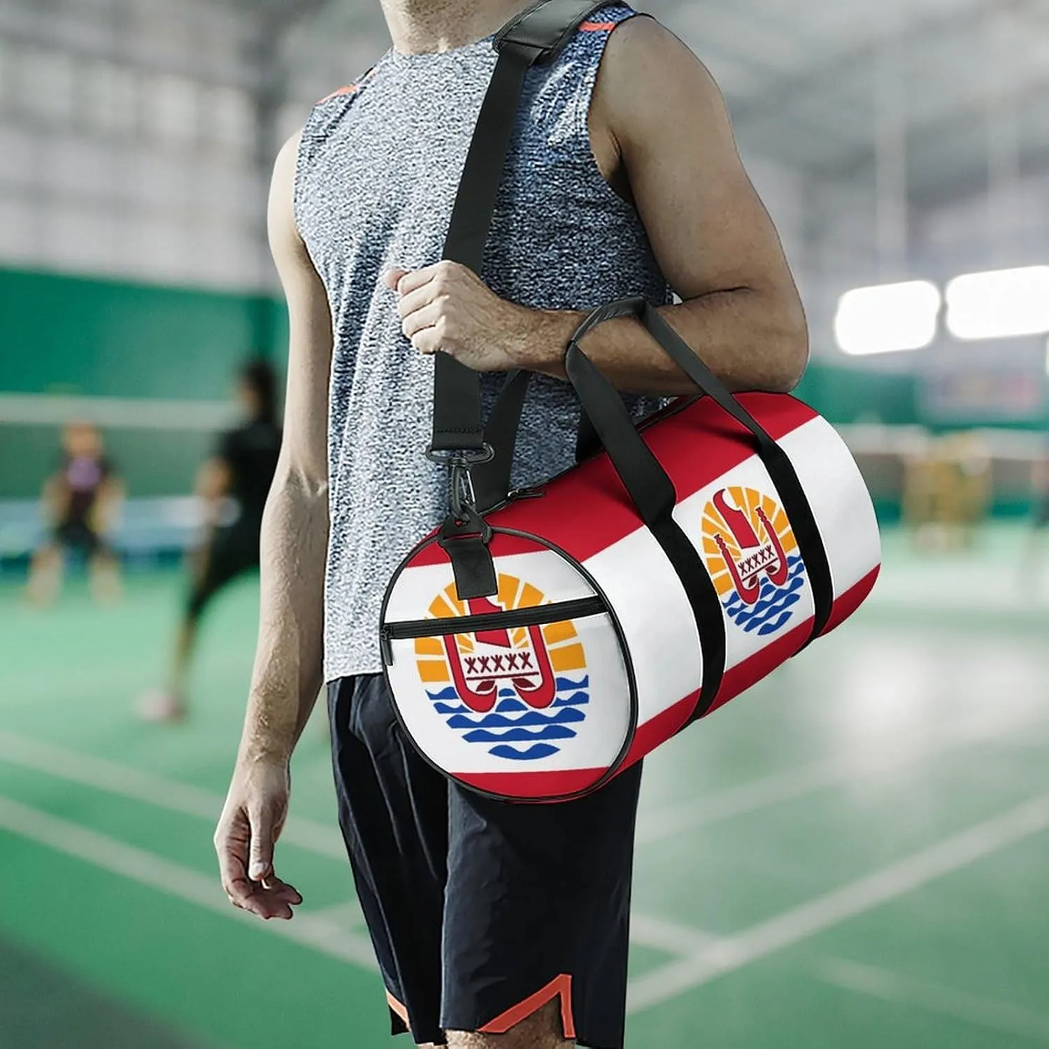 French Polynesia Flag Travel Gym Duffel Bag for Women Men Dry Wet Separation Carry On Weekender