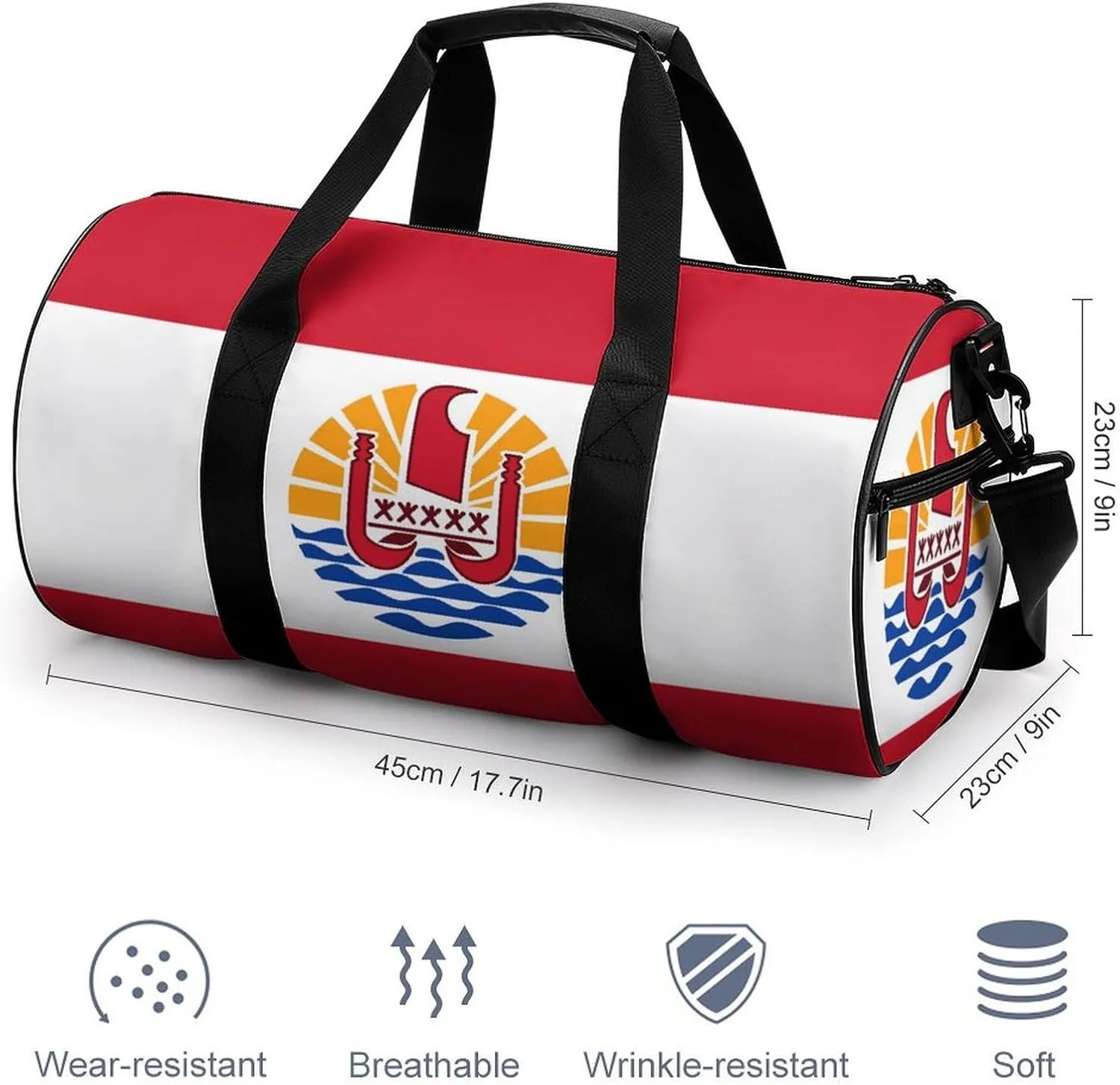 French Polynesia Flag Travel Gym Duffel Bag for Women Men Dry Wet Separation Carry On Weekender