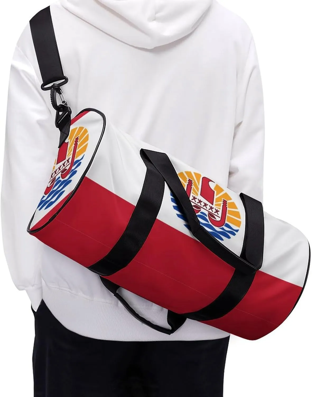 French Polynesia Flag Travel Gym Duffel Bag for Women Men Dry Wet Separation Carry On Weekender
