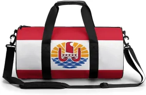 French Polynesia Flag Travel Gym Duffel Bag for Women Men Dry Wet Separation Carry On Weekender