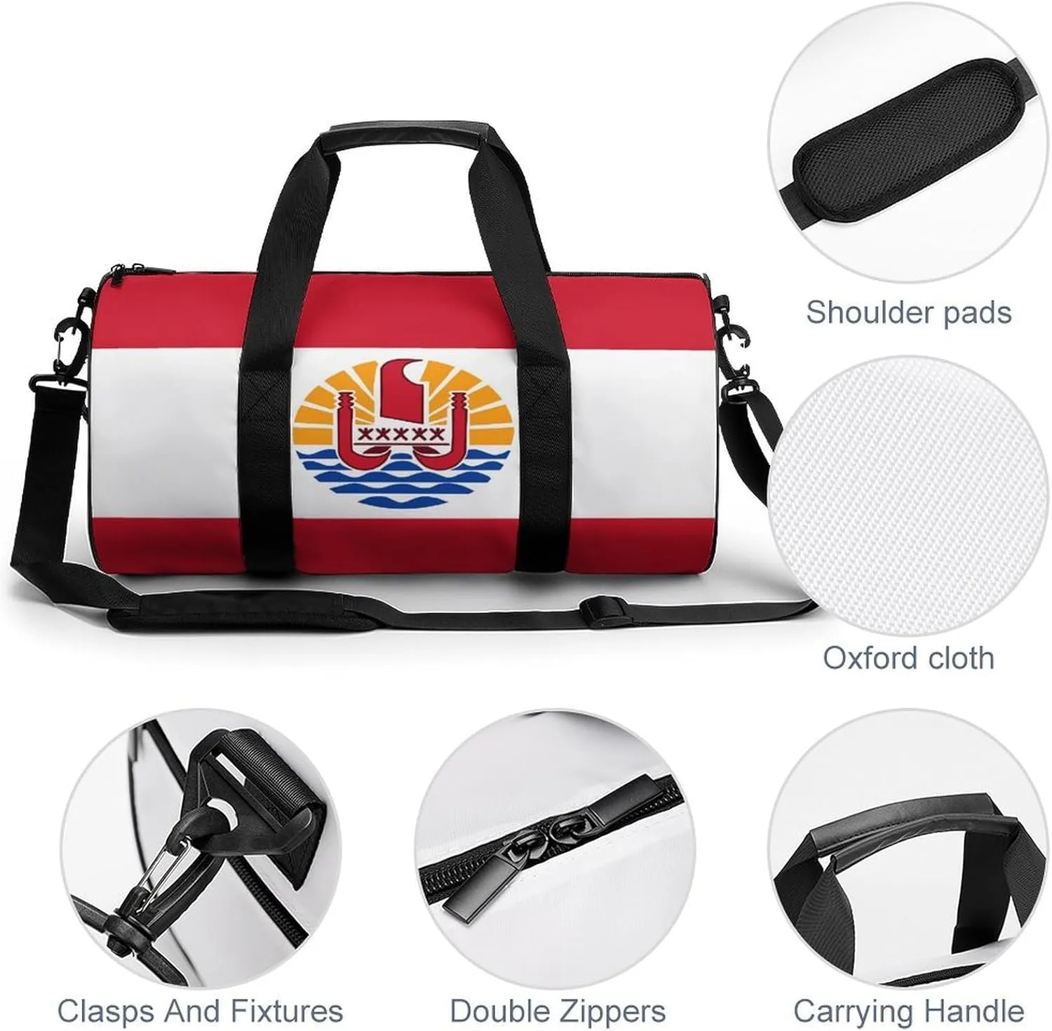 French Polynesia Flag Travel Gym Duffel Bag for Women Men Dry Wet Separation Carry On Weekender