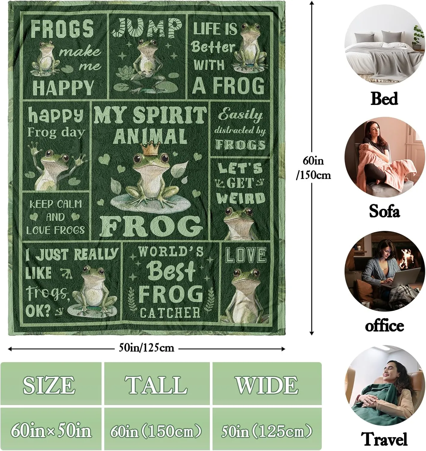 Frog Gifts, Frog Blanket 50" X 60", Frog Gifts for Women, Frog Themed Gifts, Frog Stuff, Funny Frog Gifts, Frog Birthday Decorations Throw