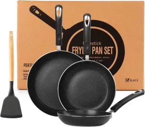 Frying Pan 3-Piece Set, Nonstick Skillet Set for Induction Cooktop, Frying Pan Nonstick 8 Inch 9.5 Inch  11 Inch (Black)