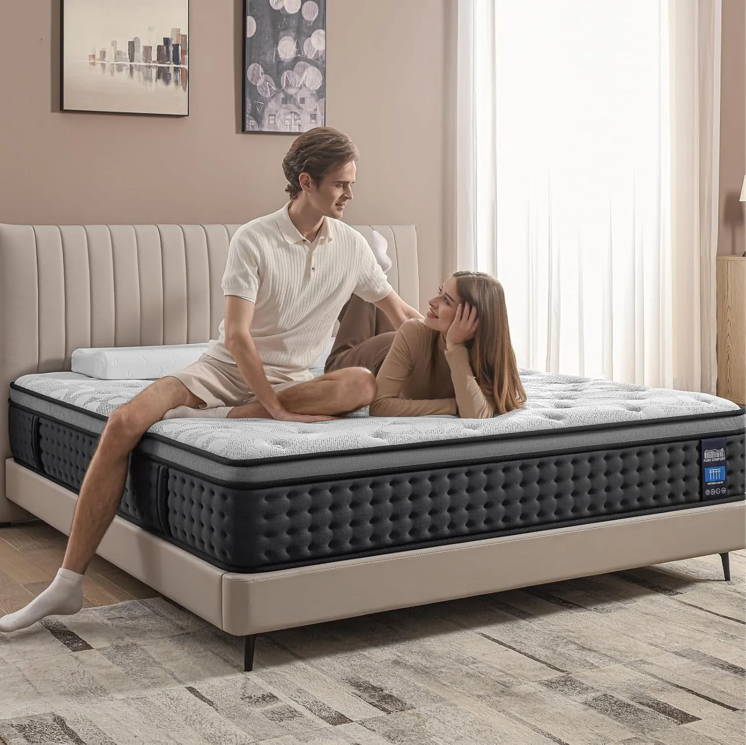 Full Mattress,12 Inch Hybrid Mattress with Gel Memory Foam, Individually Pocket Innerspring Top Mattresses,5 Coils Strong Edge Support, Used for Motion Isolation,100 Night Trial.