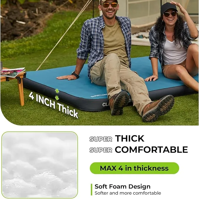 FUNDANGO Self Inflating Sleeping Pad, 4" Thick Camping Mattress with Pump Sack, 4-Season Sleeping Pad for Camping, 8.7 R-Value Insulated Camping Bed for Tent Car Truck Van, Double