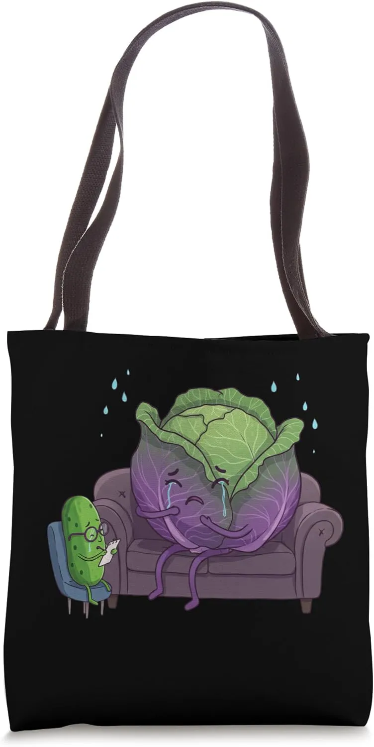 Funny Cabbage Vegetable Humor Art Therapy Design Tote Bag
