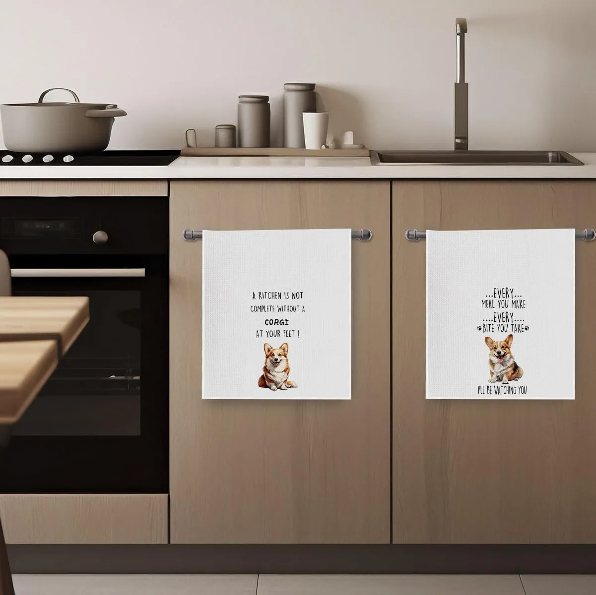 Funny Corgi Dish Towels Set - Waffle Weave Kitchen Hand Tea Towels for Bathroom, Decorative Gift for Corgi Lovers (1624 Inches, Set of 2)
