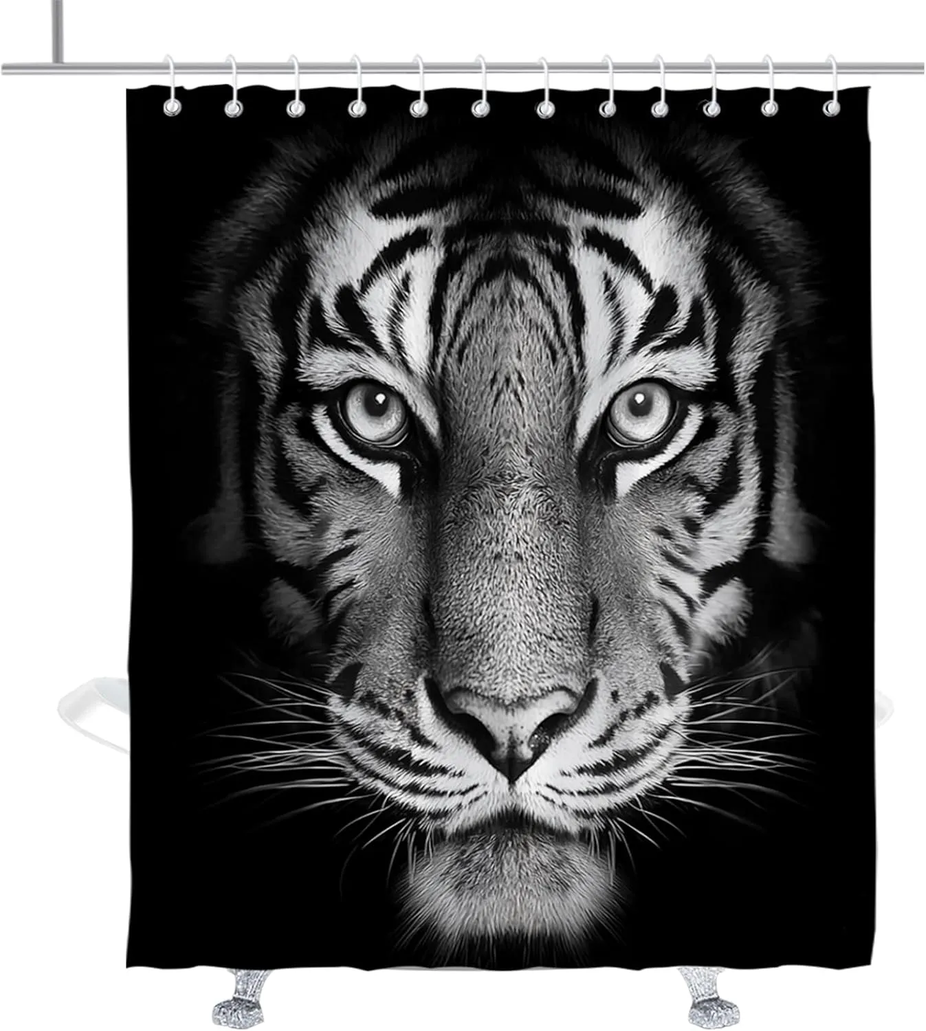 Funny Tiger King Shower Curtain Black Fun Animal Print Shower Curtains Retro Modern Cool Animals Bathroom Decor Accessory with Hooks 72" W × 84" H