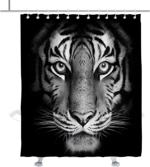 Funny Tiger King Shower Curtain Black Fun Animal Print Shower Curtains Retro Modern Cool Animals Bathroom Decor Accessory with Hooks 72" W × 84" H
