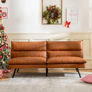 Futon Sofa Bed/Couch,3” Memory Foam Small Splitback Sofa,Faux Leather Modern Loveseat for Living Room,Apartment,Studio,Guest Room,Home Office,71" L (Brown)