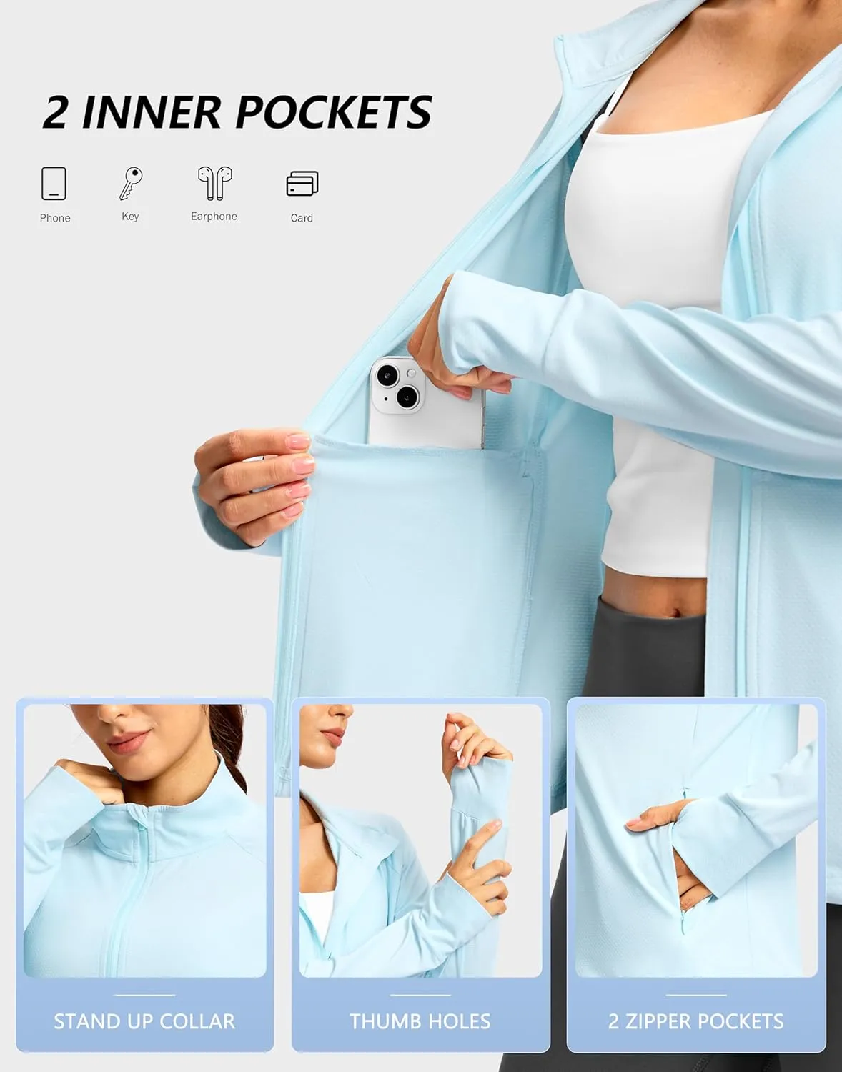 G Gradual Women's UPF 50  Lightweight Workout Jackets Sun Protection Zip Up 4 Pockets Long Sleeve Shirts Athletic Hiking