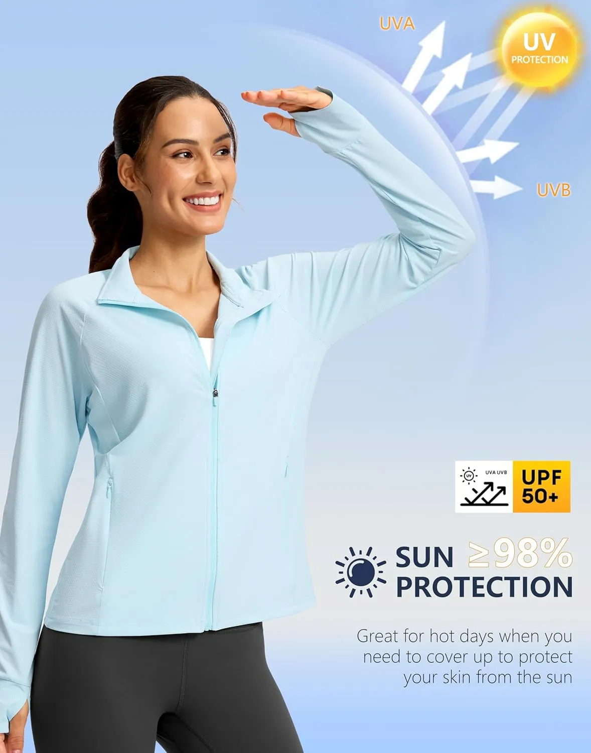 G Gradual Women's UPF 50  Lightweight Workout Jackets Sun Protection Zip Up 4 Pockets Long Sleeve Shirts Athletic Hiking