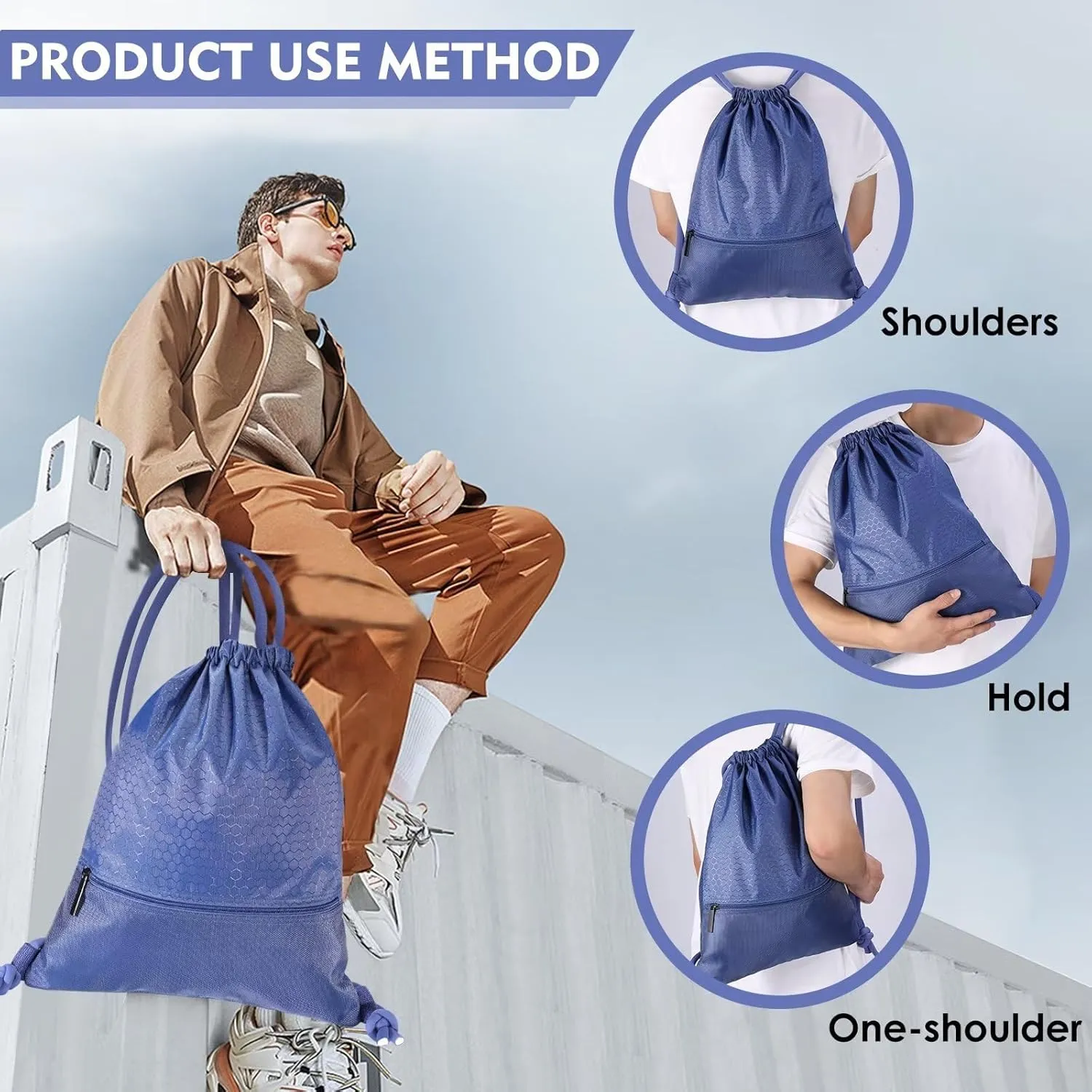 GAENMESH Drawstring Backpack Bag for Sports Lightweight Foldable Gym Bag with Sturdy Draw Cord Shoulder Strap Hiking Travel Camping