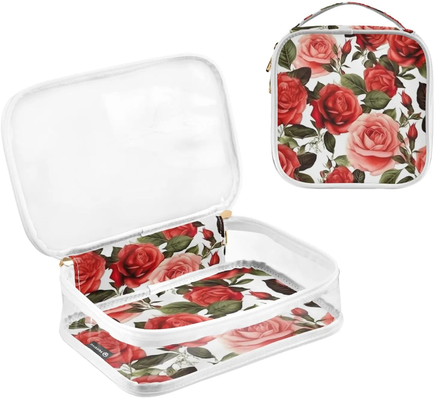 GAIGEO All Red Roses Clear Cosmetic Bag Set, Toiletry Bag with Handle, Toiletry Bag for Women Clear, 2 Pack