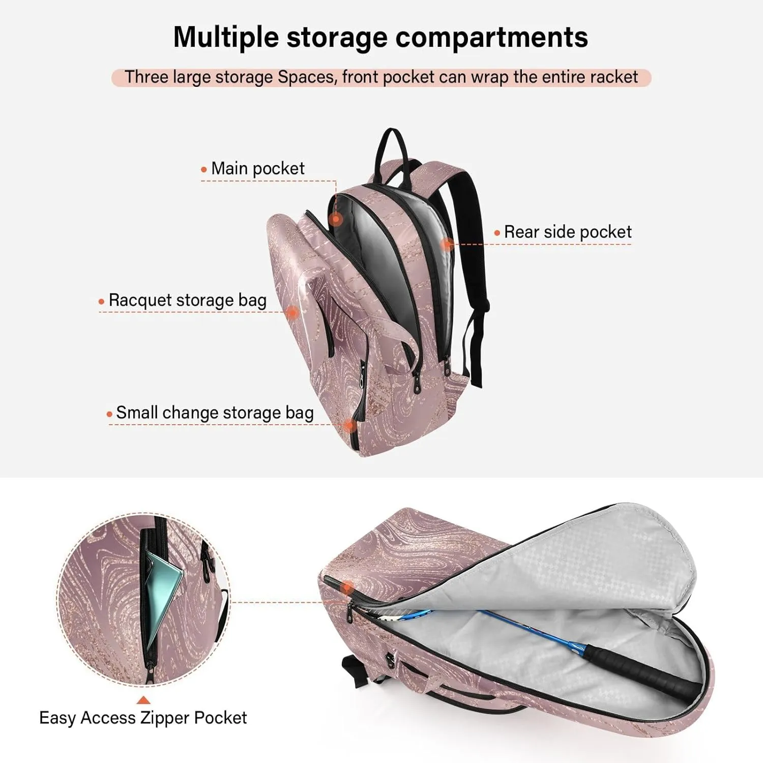GAIGEO Pink Green Gradient Pickleball Bag, Large Space Pickleball Bags for Women, Durable Polyester, Printing Design