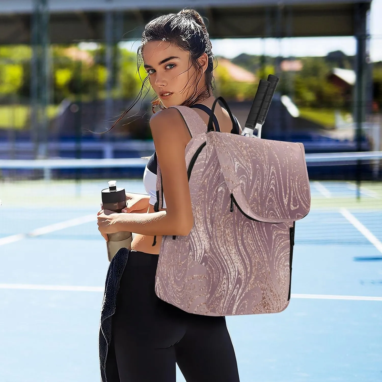 GAIGEO Pink Green Gradient Pickleball Bag, Large Space Pickleball Bags for Women, Durable Polyester, Printing Design