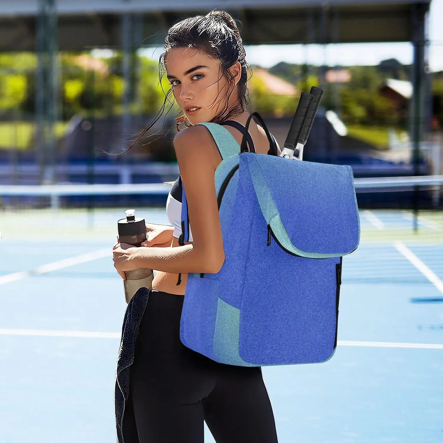 GAIGEO Teal Turquoise Glitter Sparkle Racket Bag, Multilayer Design Pickle Ball Bag, Sports and Daily Use