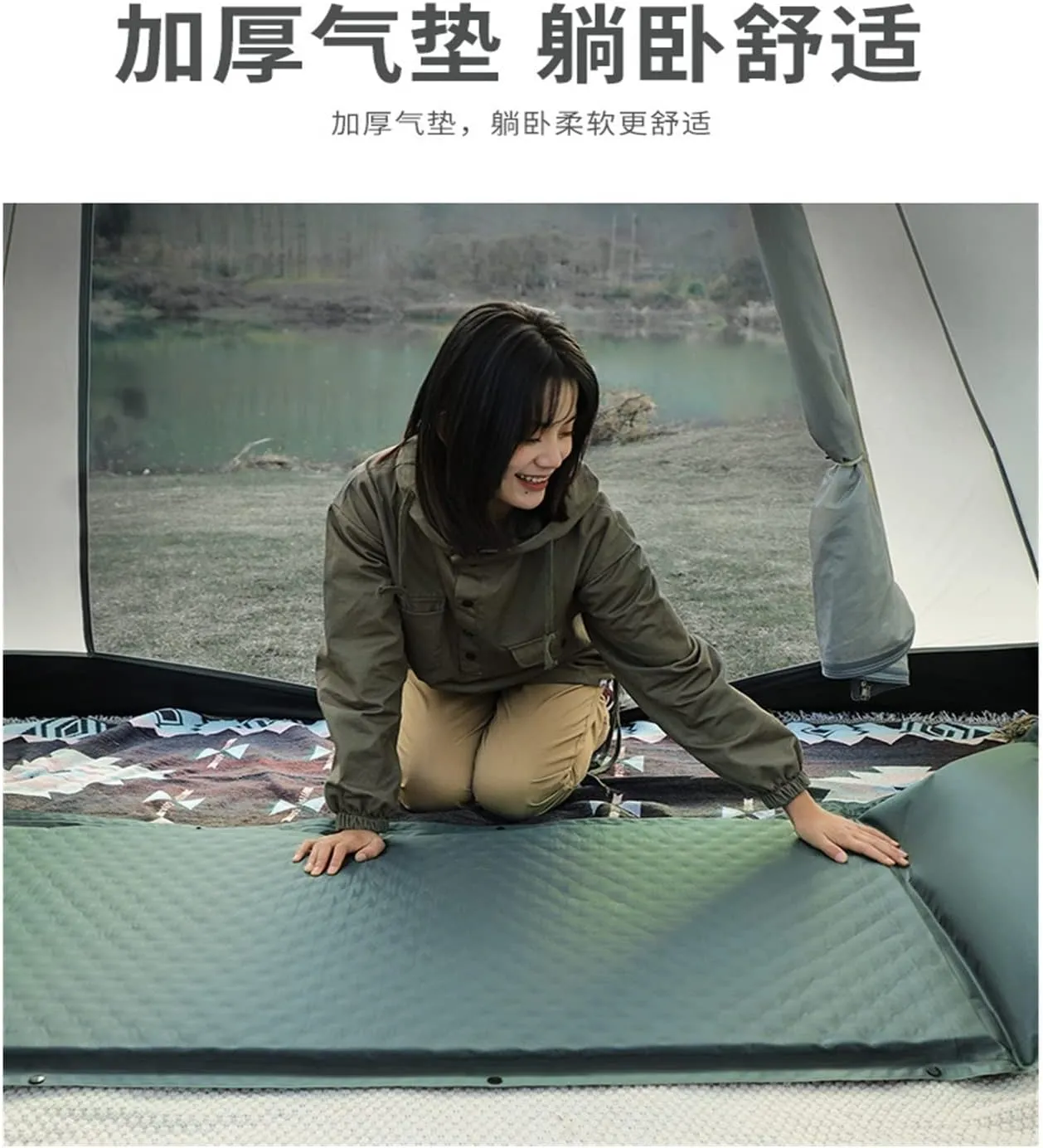 GaRcan Automatic Inflatable Sleeping Mat Outdoor Tent Mat Family Camping Bed Lunch Waterproof Mat (Single 3cm a)