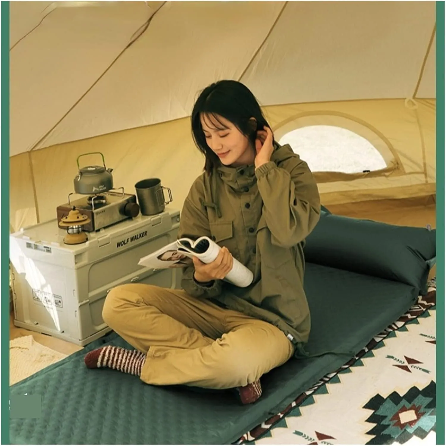 GaRcan Automatic Inflatable Sleeping Mat Outdoor Tent Mat Family Camping Bed Lunch Waterproof Mat (Single 3cm a)